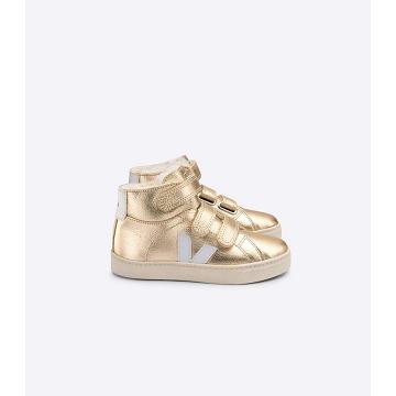 Kids' Veja ESPLAR MID FURED LEATHER High Tops Gold | ZA 698JPQ